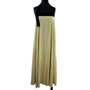 RORA Ashley Gill Yellow White Print Halter Neckline Maxi Dress Beach Summer S/M